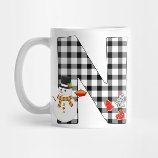 BW Buffalo Checks Pattern Monogram N | Snowman Mug